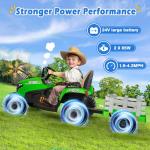 24V Ride On Tractor w/Tiltable & Detachable Trailer, 2x65W Motors, EVA Tires, Remote Control, Bluetooth, Shifter, Music, Electric Car for Kids, Green
