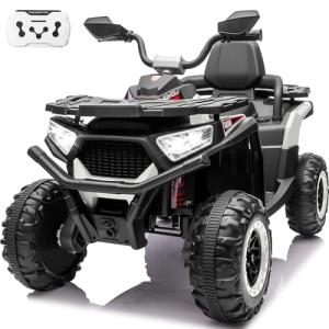 24V Ride On Car for Kids w/Remote Control, 4X4 Kids ATV 4 Wheeler w/800W Motor, Battery Powered Electric Vehicle Quad w/Beverage Port, Kneepads, Gift Flower, Spring Suspension, Bluetooth