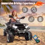 24V Ride On Car for Kids w/Remote Control, 4X4 Kids ATV 4 Wheeler w/800W Motor, Battery Powered Electric Vehicle Quad w/Beverage Port, Kneepads, Gift Flower, Spring Suspension, Bluetooth