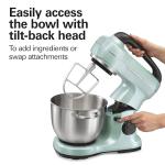 Hamilton Beach Electric Stand Mixer, 4 Quarts, Dough Hook, Flat Beater Attachments, Splash Guard, 7 Speeds with Whisk, Easy-Carry Top Handle, Aqua