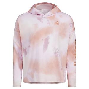 Adidas Girls Long Sleeve Printed Curve Hem Hooded Tee, Wonder Clay, Large