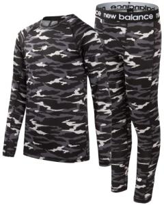 New Balance Boys Performance Base Layer Set - 2 Piece Athletic Moisture-Wicking Long Sleeve T Shirt and Tights (Sizes: 2T-20), Size 7, Black Camo