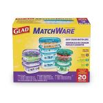 Glad GladWare Matchware Food Storage Containers, Value Pack - BPA Free Containers and Lids in a Variety of Sizes to Hold and Store Food - With Glad Lock Tight Seal, 20 Count
