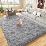 LOCHAS Ultra Soft Indoor Modern Area Rugs Fluffy Living Room Carpets for Children Bedroom Home Decor Nursery Rug 4x5.3 Feet, Gray