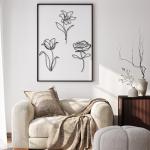 Metal Flowers Wall Decor 3 Pcs 10 Inches Wrought Iron Vases Wall Decor for Living Room Accent Wall Art for Bedroom Large Modern Home Flowers Wall Sculpture, Black, Rose Lily