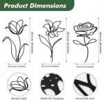 Metal Flowers Wall Decor 3 Pcs 10 Inches Wrought Iron Vases Wall Decor for Living Room Accent Wall Art for Bedroom Large Modern Home Flowers Wall Sculpture, Black, Rose Lily