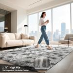 HQAYW 8x10 Fluffy Tie-Dyed Grey White Area Rugs for Living Room Bedroom, Large Ultra Soft Plush Shaggy Bedside Rug, Non-Slip and Machine Washable Carpet for Dorm Nursery Classroom Home Decor