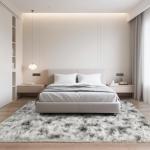 HQAYW 8x10 Fluffy Tie-Dyed Grey White Area Rugs for Living Room Bedroom, Large Ultra Soft Plush Shaggy Bedside Rug, Non-Slip and Machine Washable Carpet for Dorm Nursery Classroom Home Decor