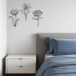 Metal Flowers Wall Decor 3 Pcs 10 Inches Wrought Iron Vases Wall Decor for Living Room Accent Wall Art for Bedroom Large Modern Home Flowers Wall Sculpture, Black, Rose Lily