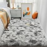 HQAYW 8x10 Fluffy Tie-Dyed Grey White Area Rugs for Living Room Bedroom, Large Ultra Soft Plush Shaggy Bedside Rug, Non-Slip and Machine Washable Carpet for Dorm Nursery Classroom Home Decor