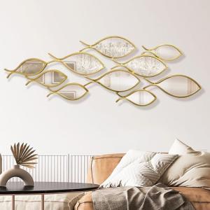 BECHAEO 3D Coastal Large Metal Fish Mirror Wall Decor 41"x 15" Fish Decorative Mirror Sculpture Gold Metal Wall Art Ocean Deco for Living Dining Room Bathroom Bedroom Entryway