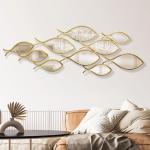 BECHAEO 3D Coastal Large Metal Fish Mirror Wall Decor 41"x 15" Fish Decorative Mirror Sculpture Gold Metal Wall Art Ocean Deco for Living Dining Room Bathroom Bedroom Entryway