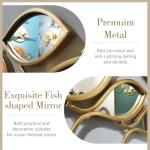 BECHAEO 3D Coastal Large Metal Fish Mirror Wall Decor 41"x 15" Fish Decorative Mirror Sculpture Gold Metal Wall Art Ocean Deco for Living Dining Room Bathroom Bedroom Entryway
