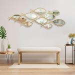 BECHAEO 3D Coastal Large Metal Fish Mirror Wall Decor 41"x 15" Fish Decorative Mirror Sculpture Gold Metal Wall Art Ocean Deco for Living Dining Room Bathroom Bedroom Entryway