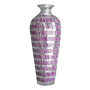 DecorShore 20” Mosaic Vase – Marbled Magenta & Silver Tall Floor Metal with Geometric Pattern | Wavy-Shaped Decorative Vase for Centerpiece, Home Décor, Living Room, Bedroom, Tabletop & More