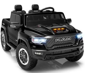 24V Ride on Toys for Big Kids, Licensed RAM 1500 RHO Electric Car for Kids w/Remote Control, Ride on Truck w/Bluetooth, LED Lights, Truck Bed Storage, Gear Shifter & Soft Start (Black)