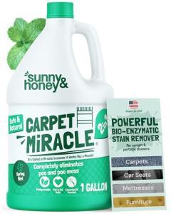 Sunny & Honey Carpet Cleaner Solution - 128 Fl Oz, Spring Mint Scent - Carpet Shampoo & Pet Stain Remover for Upholstery & Rugs, Works With Steam Cleaners