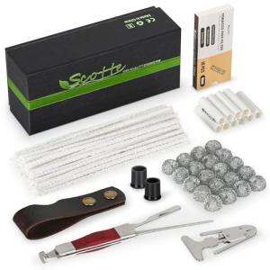 Scotte Pipe Accessories Kit, 50 Pipe Cleaners, 20 Metal Balls, 10 Pipe Filters(9mm), 3 in 1 Pipe Scraper, Leather Pipe Stand Holder, 2 Pipe Bits, 1 Pipe Reamer, Complete Pipe Tools with Gift Box