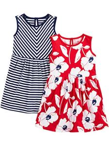 Simple Joys by Carter's Toddler Girls' Short-Sleeve and Sleeveless Dress Sets, Pack of 2, Poppy Print/Stripe, 3T