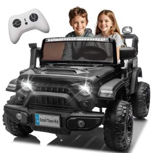 24V 2 Seater Electric Ride on Car with Remote Control, 400W Motor, Battery Powered Large Truck Car w/ 20in Wide Seat, 3 Speeds, Lights, Bluetooth, Ride on Toys for Big Kids Age 3-8, Black