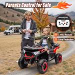 24V Ride On Car for Kids w/Remote Control, 4X4 Kids ATV 4 Wheeler w/800W Motor, Battery Powered Electric Vehicle Quad w/Beverage Port, Kneepads, Gift Flower, Spring Suspension, Bluetooth