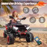 24V Ride On Car for Kids w/Remote Control, 4X4 Kids ATV 4 Wheeler w/800W Motor, Battery Powered Electric Vehicle Quad w/Beverage Port, Kneepads, Gift Flower, Spring Suspension, Bluetooth