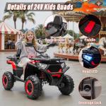 24V Ride On Car for Kids w/Remote Control, 4X4 Kids ATV 4 Wheeler w/800W Motor, Battery Powered Electric Vehicle Quad w/Beverage Port, Kneepads, Gift Flower, Spring Suspension, Bluetooth