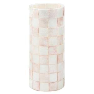 MACKENZIE-CHILDS Capiz Small Vase, Unique Flower-Vase Decor, Pink-and-White Rosy Check