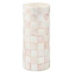MACKENZIE-CHILDS Capiz Small Vase, Unique Flower-Vase Decor, Pink-and-White Rosy Check