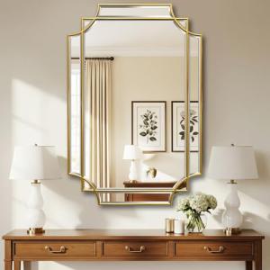 Beveled Gold Wall Mirror - 20x30 Inches