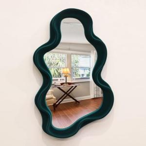 Emerald Green Wavy Wall Mirror for Home Decor