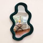 Emerald Green Wavy Wall Mirror for Home Decor