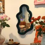 Emerald Green Wavy Wall Mirror for Home Decor