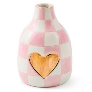 MACKENZIE-CHILDS Pink & White Heart Flower Vase