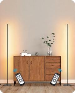 Dimmable LED Corner Floor Lamps with Remote, Set of 2
