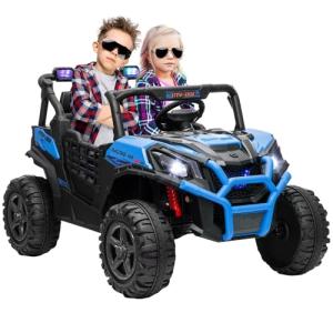 Qaba 24V 2 Seater Ride on Car, Electric Off-Road UTV Truck w/Parent Remote Control, Music, Lights, Ride on Toy for Kids Ages 3-8, Blue