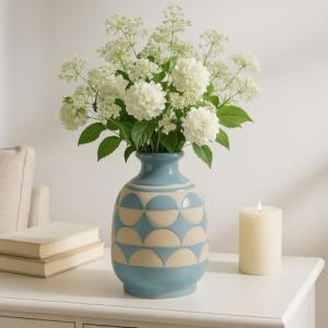 Ceramic Half Circle Vase - Blue and Tan