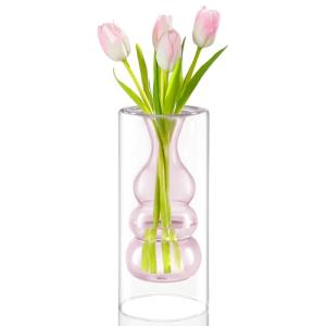 Modern Pink Glass Bubble Vase for Home Decor