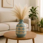 Ceramic Half Circle Vase - Blue and Tan