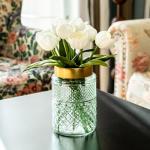 2-Pack Green Fluted Glass Vases with Gold Tops