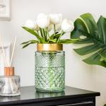 2-Pack Green Fluted Glass Vases with Gold Tops