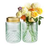 2-Pack Green Fluted Glass Vases with Gold Tops