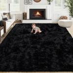 Large Soft Black Shag Rug for Living Room