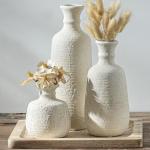 Set of 3 Rustic Whitewashed Ceramic Vases