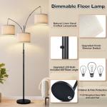 Dimmable 3-Light Arc Floor Lamp with Beige Shades