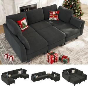 Dowiean 6-Seater Modular Sleeper Sofa, Dark Grey