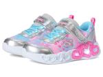 SKECHERS Girls Heart Lights Sneakers, Silver/Multi