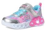 SKECHERS Girls Heart Lights Sneakers, Silver/Multi