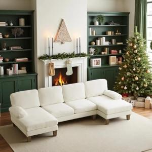 VINGLI 110" U-Shaped Sectional Couch, Beige