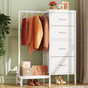 4-Drawer Dresser with Hanging Rack, White